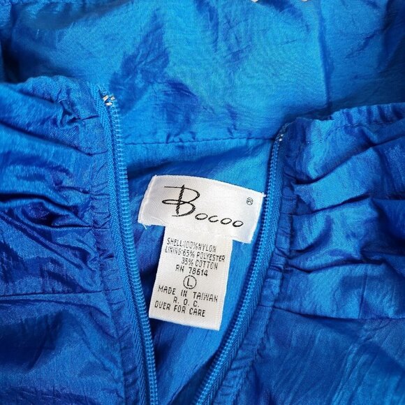 Bocoo Women Track Suit Large Blue Nylon Joggers Vintage 80s Full Zip Windbreaker - Picture 4 of 16